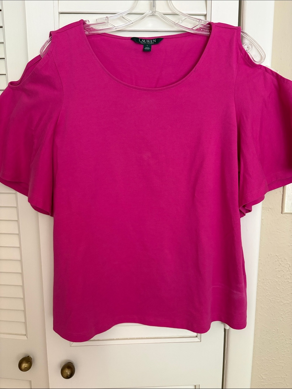 Lauren Ralph Lauren Bright Fuchsia Cold-Shoulder Top